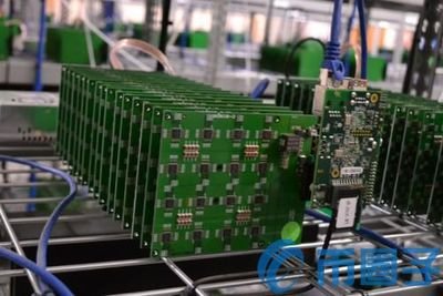 A high-performance Bitcoin mining rig in action